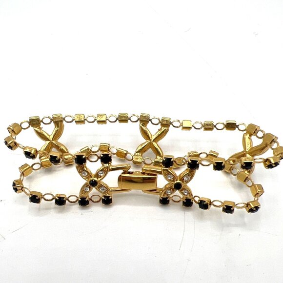 Black & Clear Crystal Bracelet Floral Hugs Gold-tone Chain - 7.25" - Picture 6 of 16
